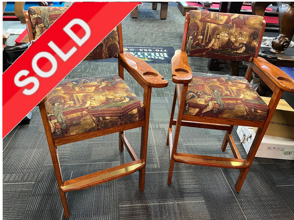 (SOLD) Used Pair of Whitaker Furniture Cherry Oak Spectator Chairs (for your Pool Table)