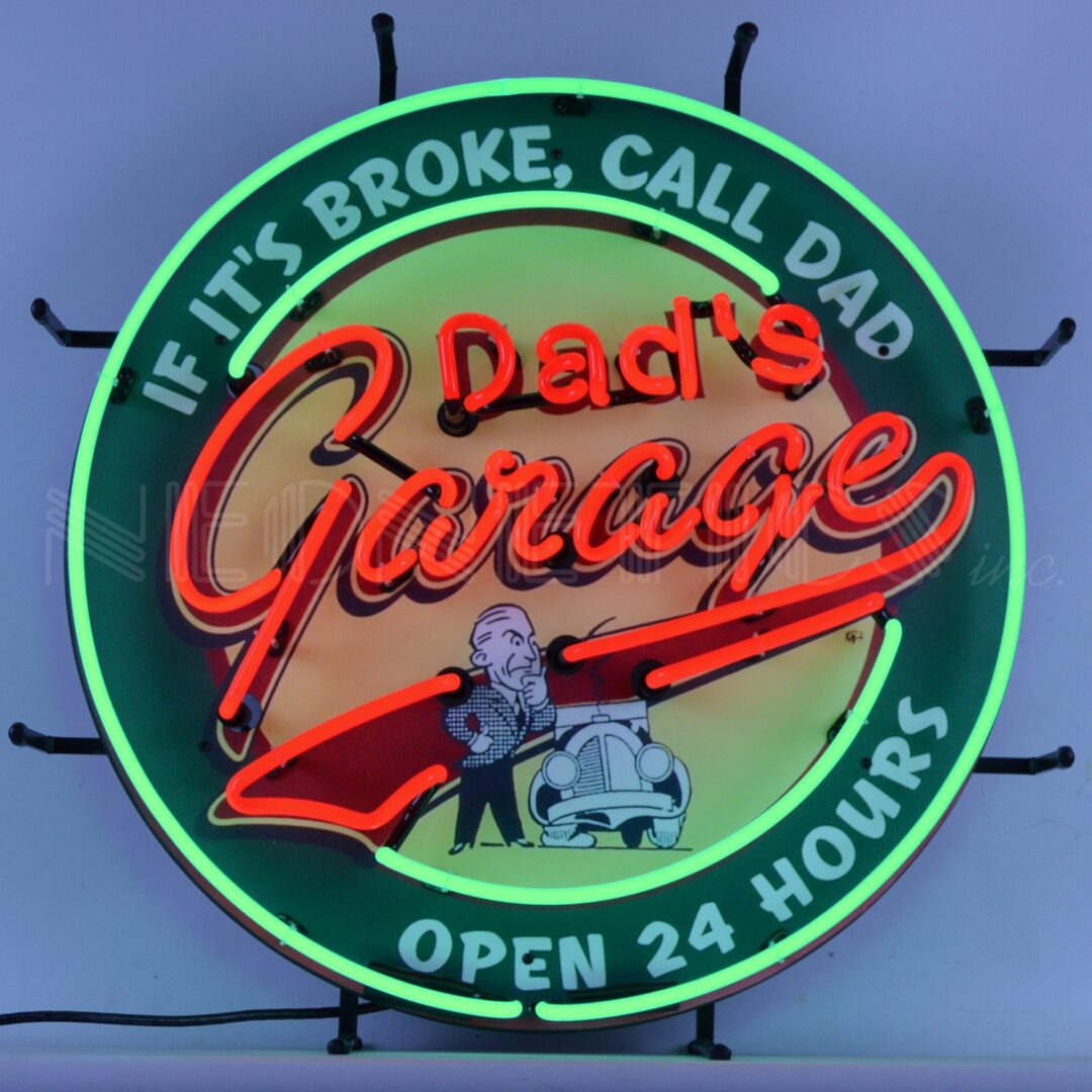 DAD'S GARAGE NEON SIGN WITH BACKING