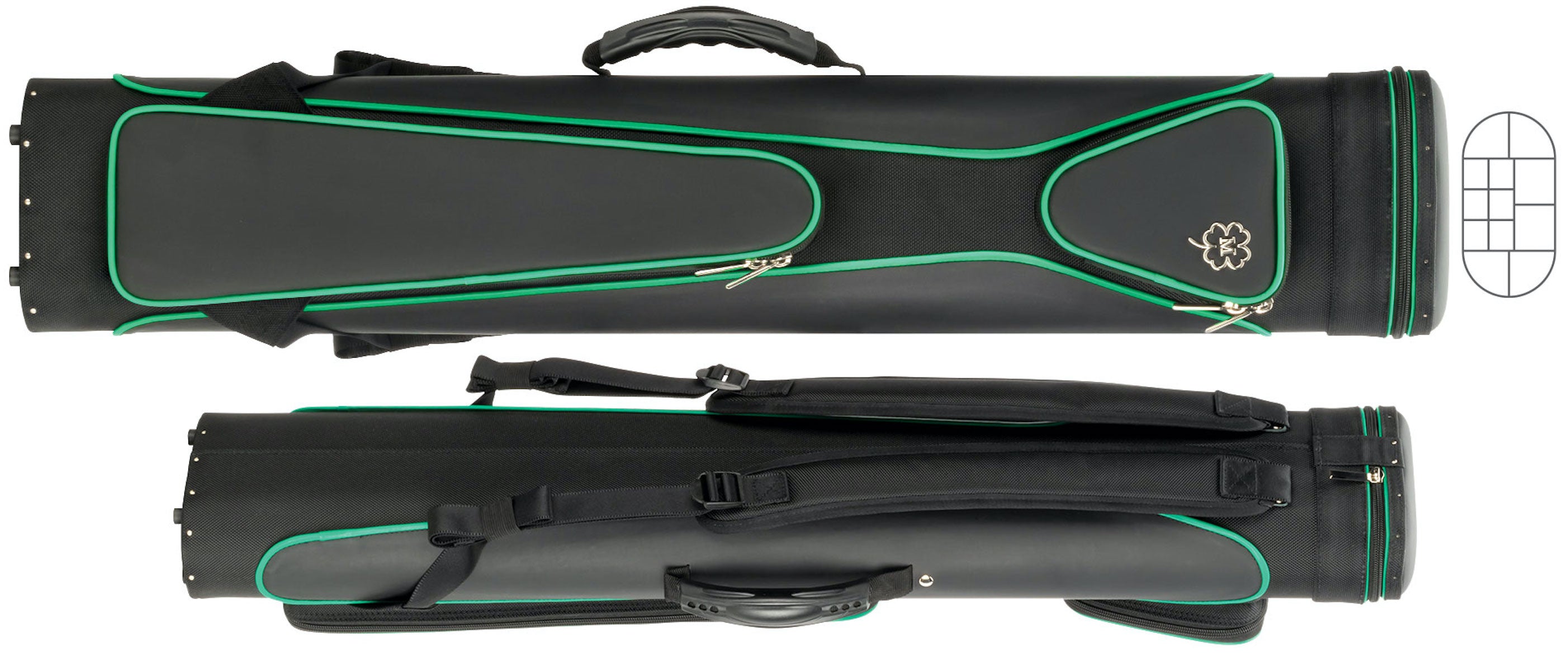 McDermott 75-0943 6Bx6S Black With Green Trim Billiards Pool Cue Stick Case - coolpooltables.com
