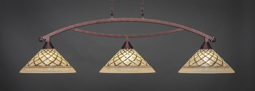 Toltec 873-BRZ-718 Bow 3 Bulbs Bar Billiards Pool Table Island Light