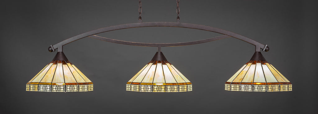 Toltec 873-DG-964 Bow 3 Bulbs Bar Billiards Pool Table Island Light