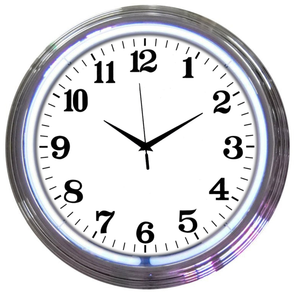 CHROME WHITE STANDARD NEON CLOCK