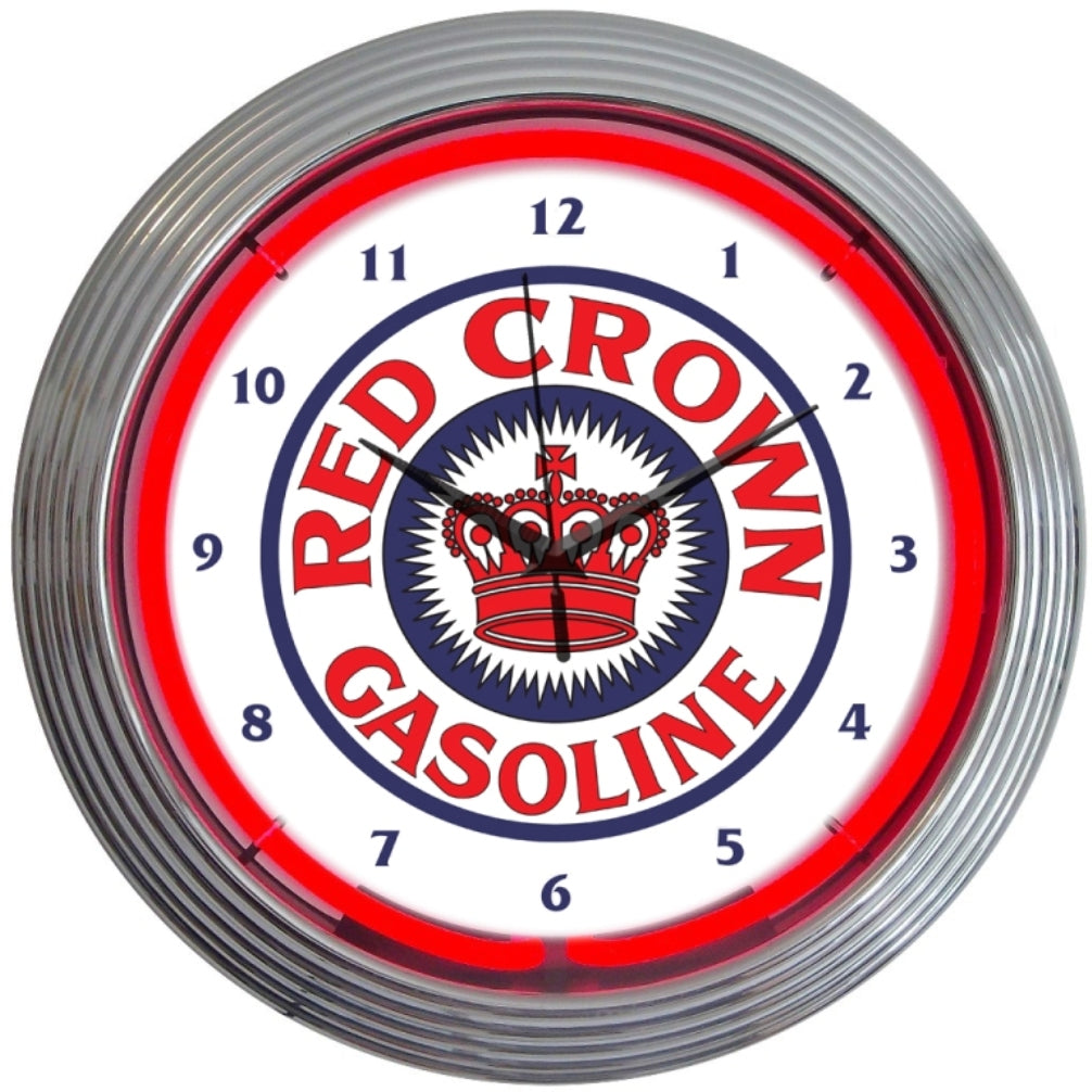 RED CROWN GASOLINE NEON CLOCK