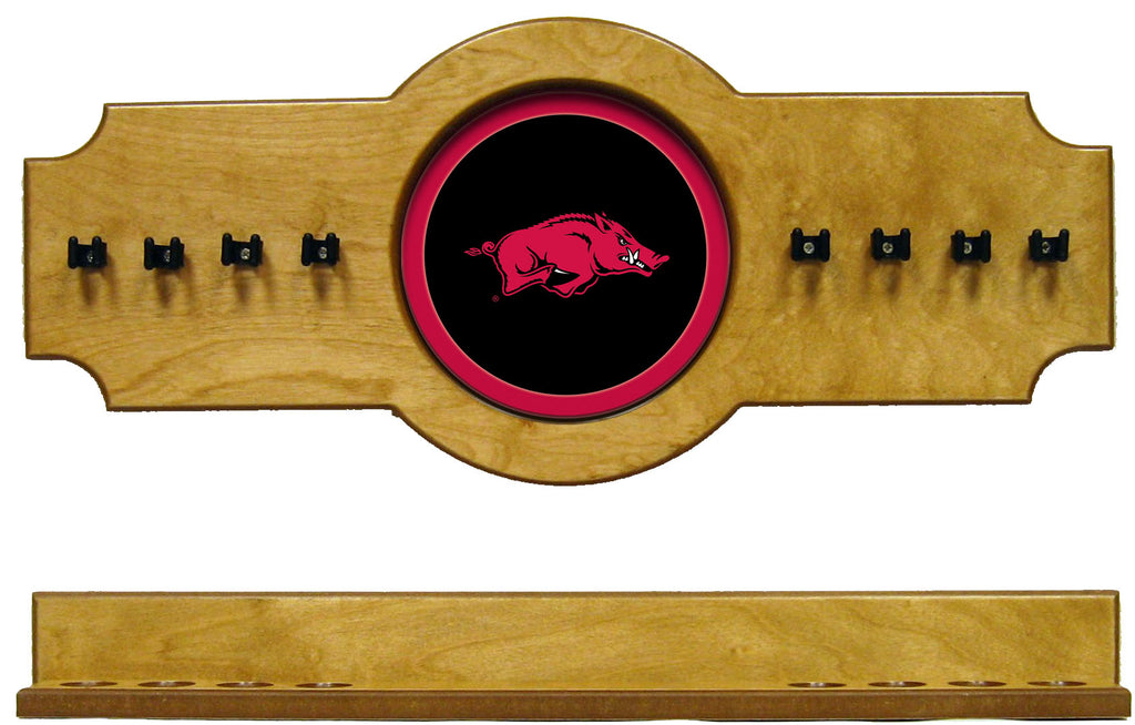 NCAA Arkansas Razorbacks 2 pc Hanging Wall Pool Cue Stick Holder Rack - Oak