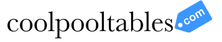Logo for 'coolpooltables.com' with a blue tag icon on a white background