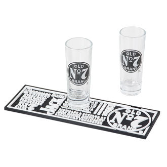 Jack Daniel’s Branded Old No. 7 Shooter Set w/ Shot Glasses & Beverage Mat