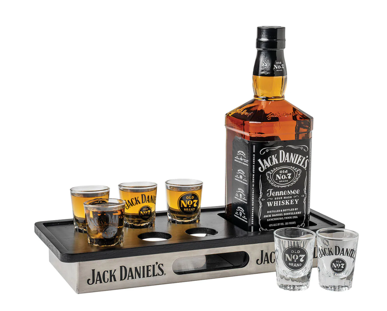 JD Bottle & Shot Glass Tray Set