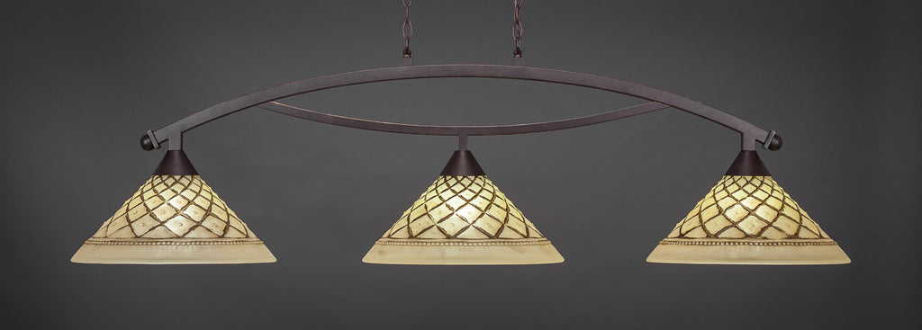 Toltec 873-DG-718 Bow 3 Bulbs Bar Billiards Pool Table Island Light