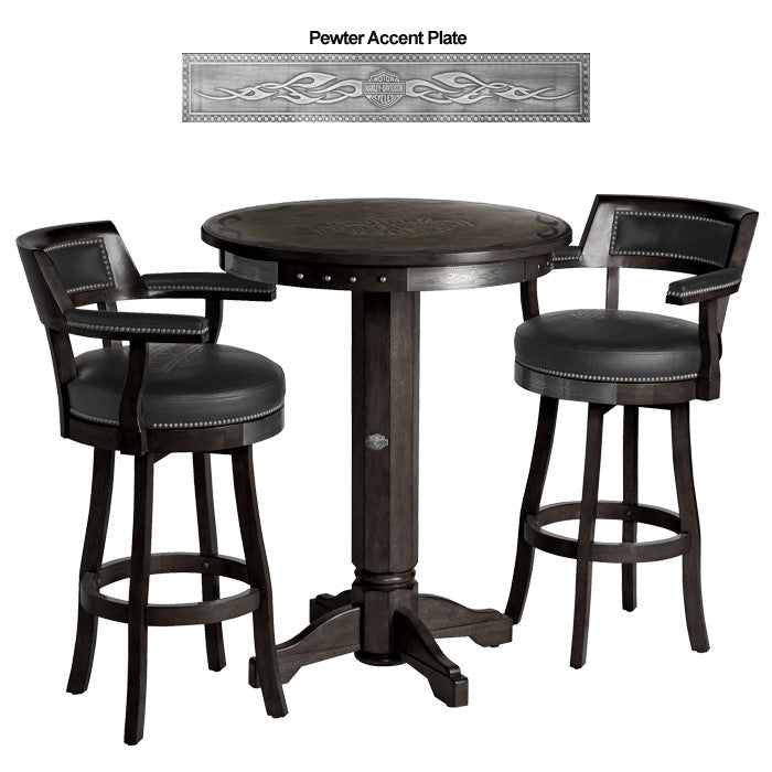 Harley-Davidson¨ Bar & Shield Flames Pub Table & Backrest Stool Set - Vintage Black