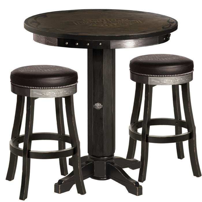 Harley-Davidson¨ Bar & Shield Flames Pub Table & Stool Set - Vintage Black
