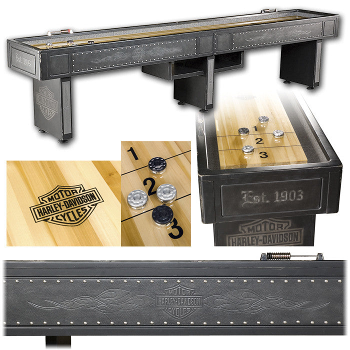 Harley-Davidson¨ Bar & Shield Flames 12' Shuffleboard Table - Vintage Black Finish