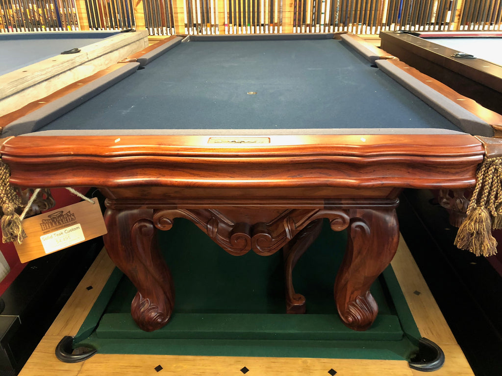 (SOLD) Used 8' Solid Teak Custom Floor Model Pool Table