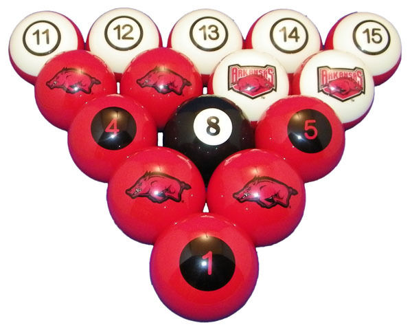 NCAA Arkansas Razorbacks Numbered Pool Balls Set - College Football Billiards