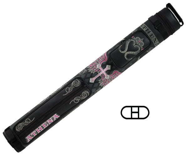 Athena ATHC06 2Bx2S Black with Grey Diamonds and a Pink Winged Cross Design Billiards Pool Cue Stick Case