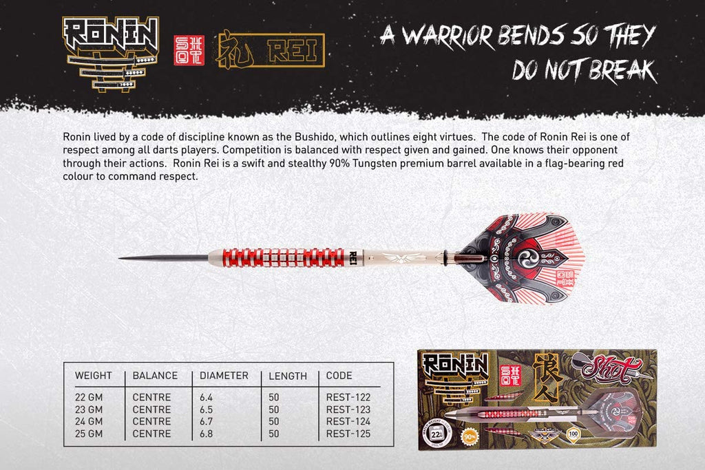 Shot Darts REST-122 Ronin Rei Steel Tip Dart Set 22gm