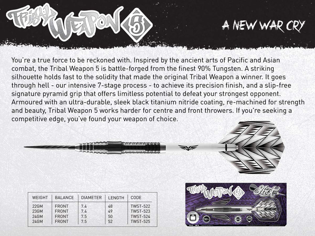 Shot Darts TWST-524 Tribal Weapon 5 Steel Tip Dart Set 24gm