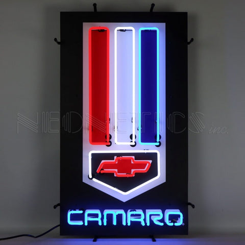 CAMARO RED, WHITE AND BLUE NEON SIGN WITH BACKING