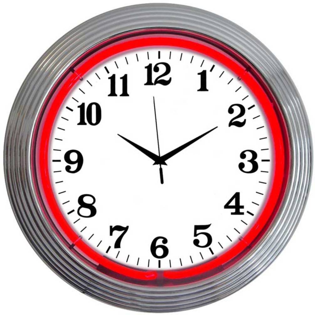 CHROME RED STANDARD NEON CLOCK