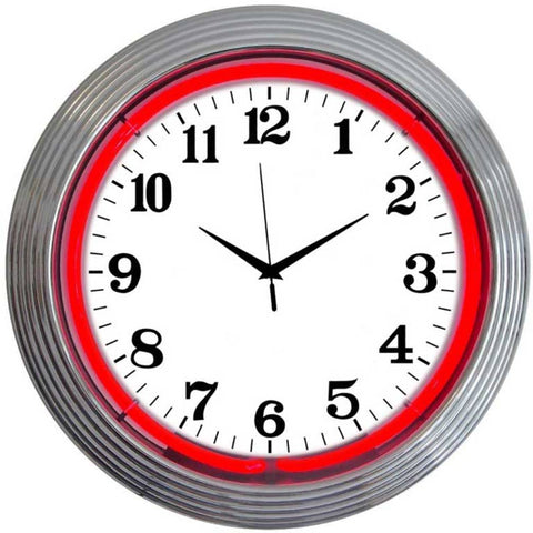 CHROME RED STANDARD NEON CLOCK