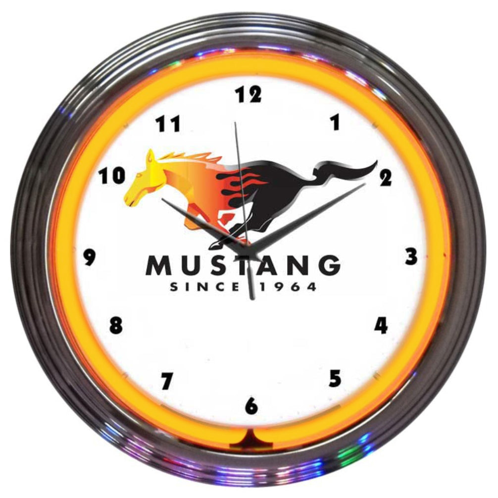 FORD MUSTANG SINCE 1964 ORANGE NEON CLOCK