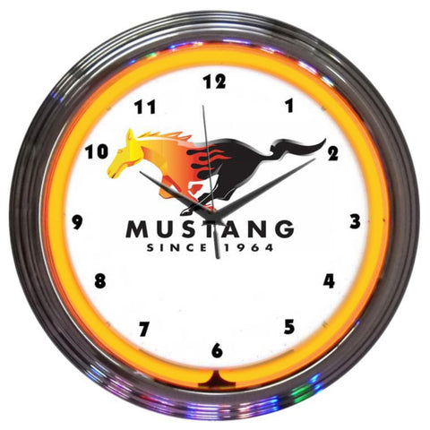 FORD MUSTANG SINCE 1964 ORANGE NEON CLOCK