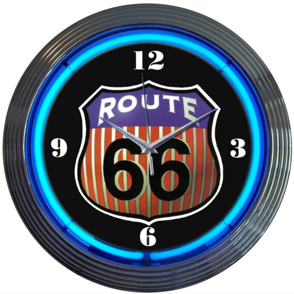 ROUTE 66 ROUND NEON CLOCK