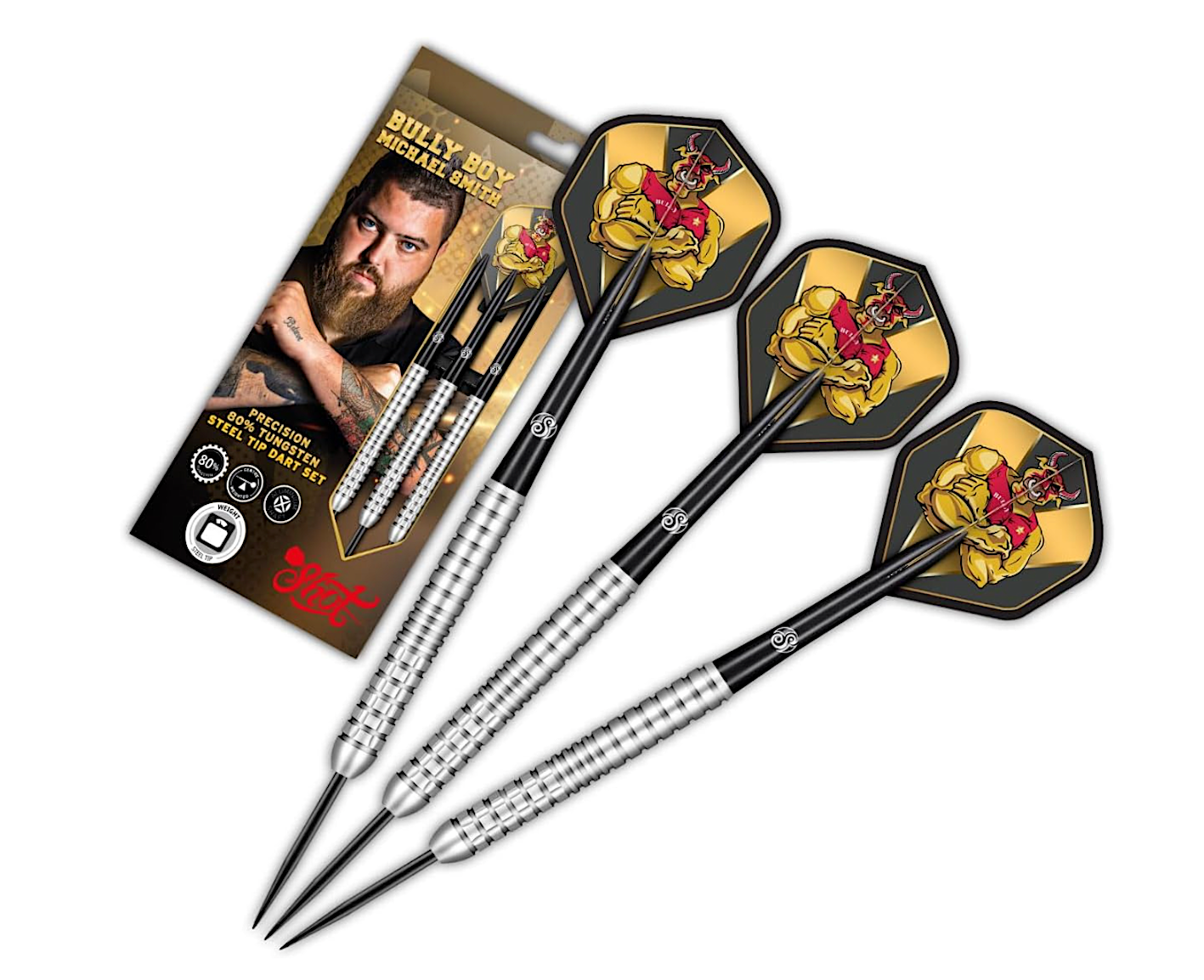 Shot! Bully Boy Michael Smith Precision Tungsten Pro Throwing Darts Steel Tip Set 80% Tungsten 23g