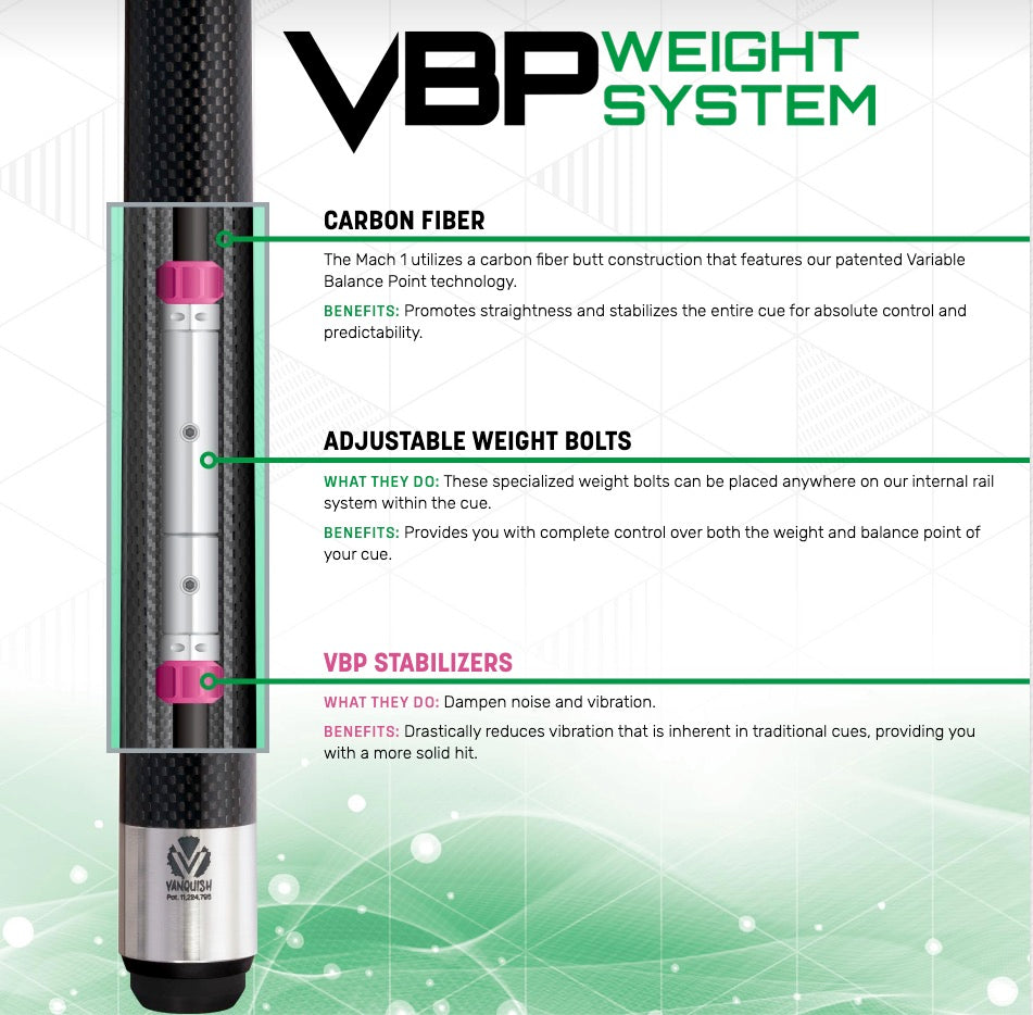 McDermott Vanquish Mach 1 w/ 13mm Defy Break Cue (Leather Wrap)