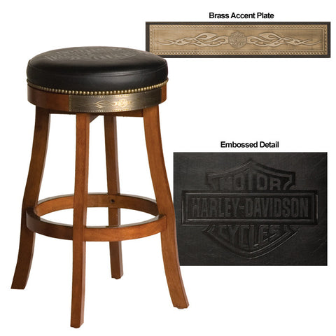 Harley-Davidson¨ Bar & Shield Flames Barstool - Heritage Brown Finish