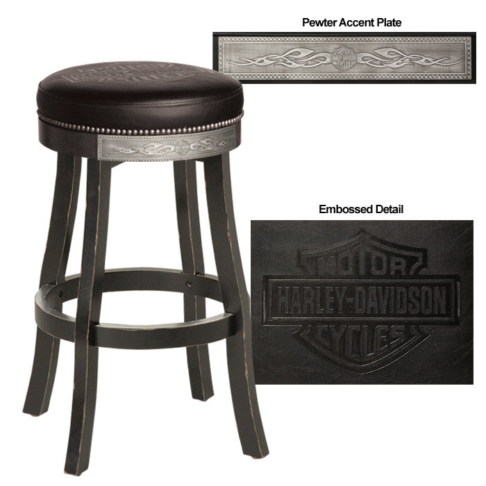 Harley-Davidson¨ Bar & Shield Flames Barstool - Vintage Black Finish