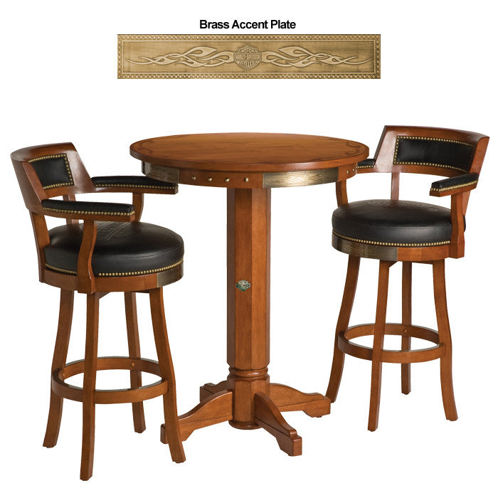 Harley-Davidson¨ Bar & Shield Flames Pub Table & Backrest Stool Set - Heritage Brown