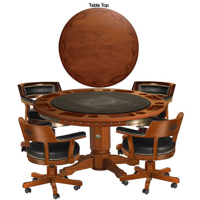 Harley-Davidson¨ Bar & Shield Flames Poker Table & Chairs Set - Heritage Brown Finish