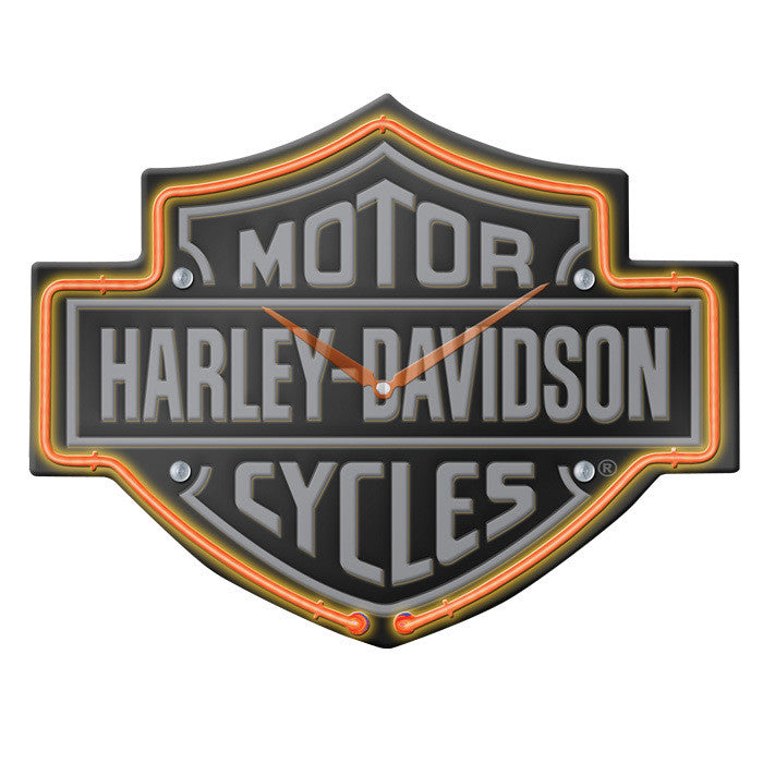 Harley-Davidson¨ Etched Bar & Shield Shaped Neon Clock