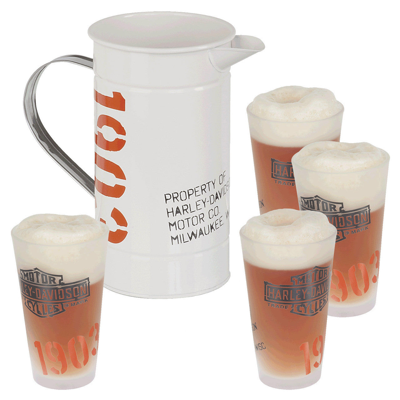 Harley-Davidson¨ 1903 Enamel Pitcher Pint Glass Set
