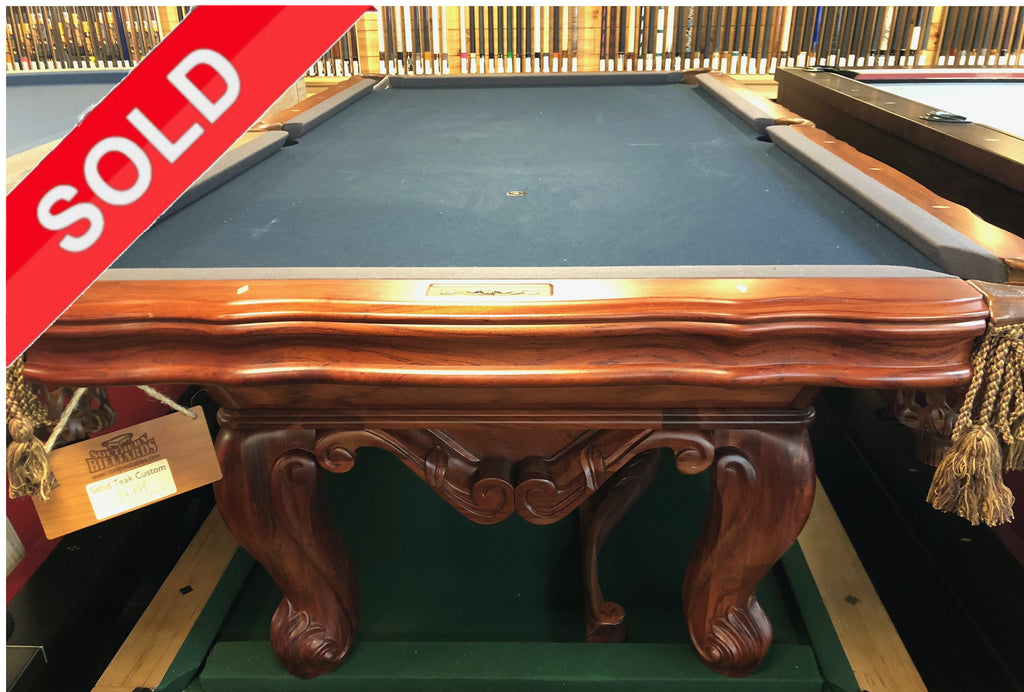 (SOLD) Used 8' Solid Teak Custom Floor Model Pool Table