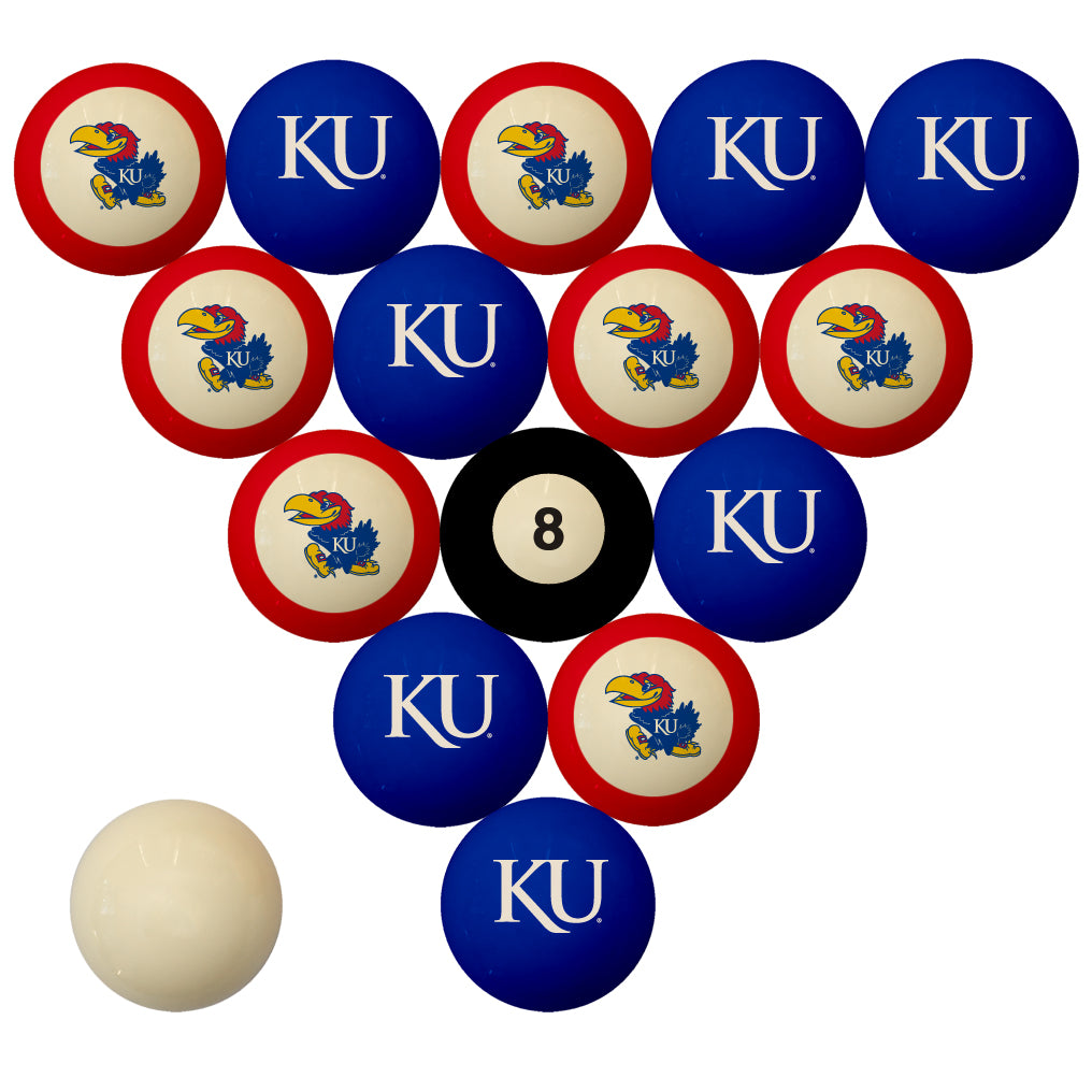 NCAA Kansas Jayhawks Numbered Pool Balls Set - College Football Billiards