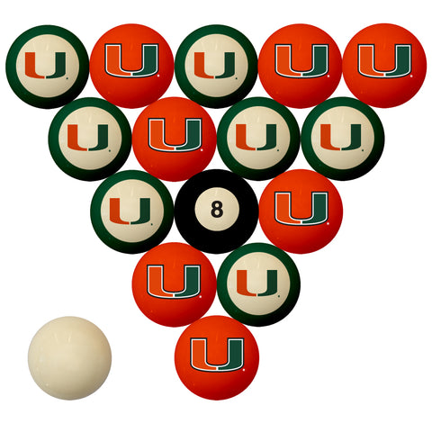 NCAA Miami Hurricanes Numbered Pool Balls Set - College Football Billiards