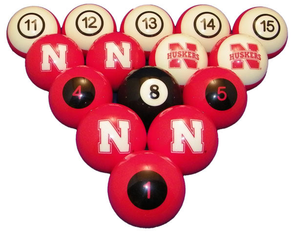 NCAA Nebraska Cornhuskers Numbered Pool Balls Set - College Football Billiards