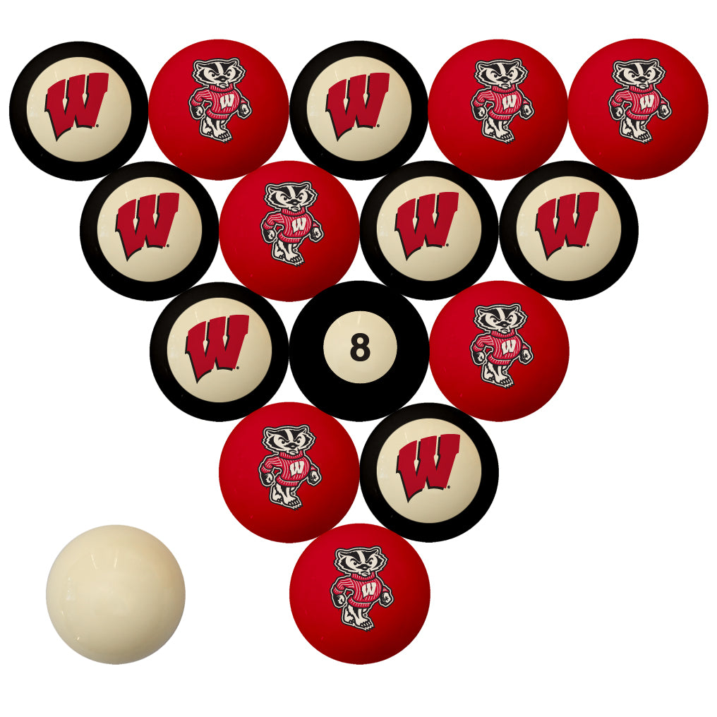 NCAA Wisconsin Badgers Numbered Pool Balls Set - College Football Billiards