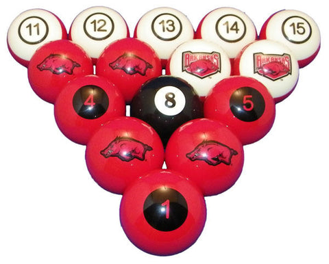 NCAA Arkansas Razorbacks Numbered Pool Balls Set - College Football Billiards