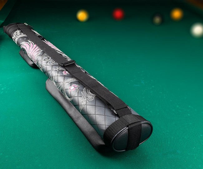 Athena ATHC06 2Bx2S Black with Grey Diamonds and a Pink Winged Cross Design Billiards Pool Cue Stick Case - coolpooltables.com