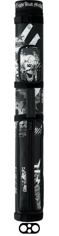 Action EBMC22 B 2Bx2S Black With Grunge Art Deathscapes and Skulls Billiards Pool Cue Stick Case
