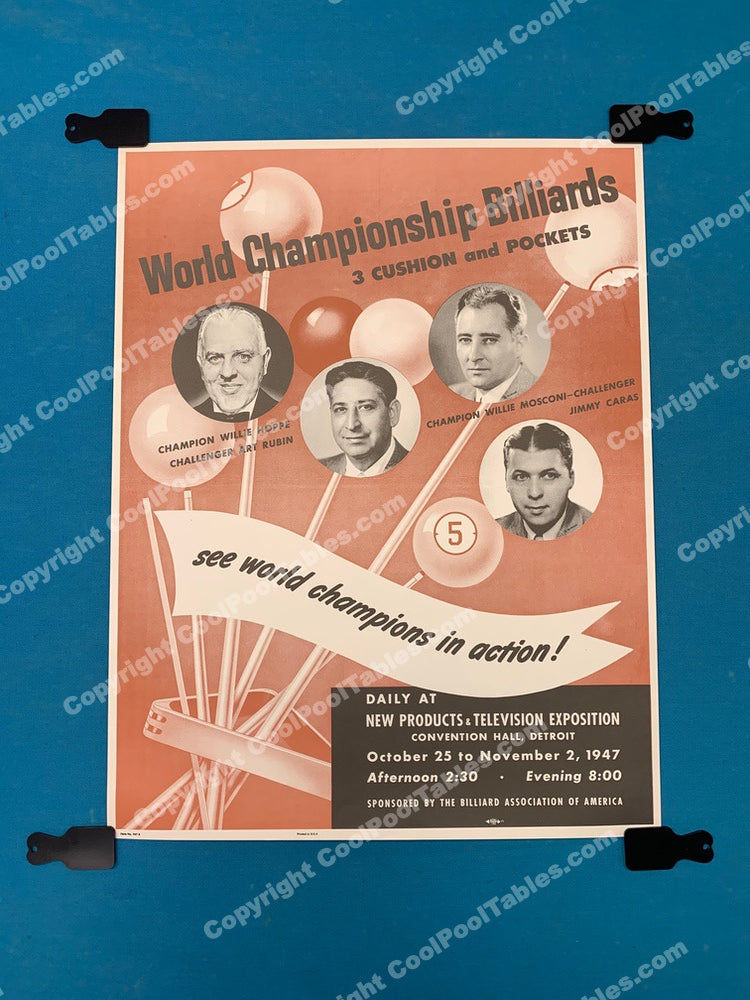 Billiard Poster - Willie Hoppe, Art Rubin, Willie Mosconi, Jimmy Caras