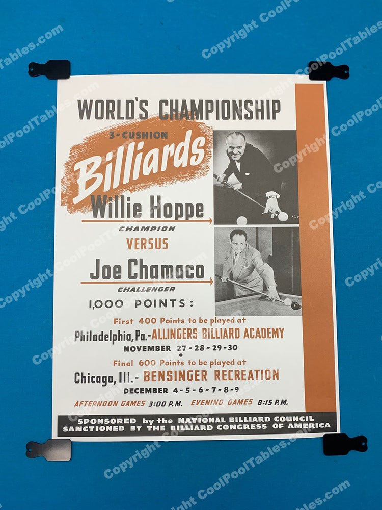 Billiard Poster - Willie Hoppe, Joe Chamaco