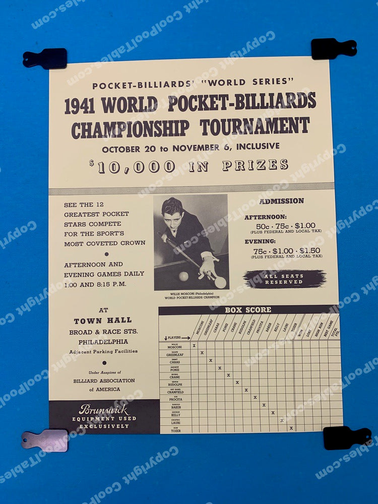 Billiard Poster - 1941 World Pocket Billiards Championship Tournament