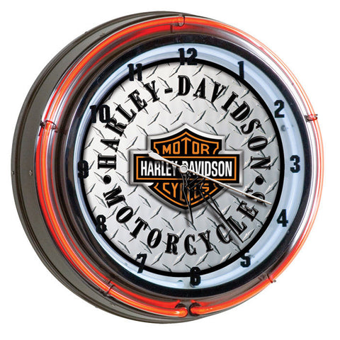 Harley-Davidson Bar & Shield Diamond Plate Double Neon Clock HDL-16611