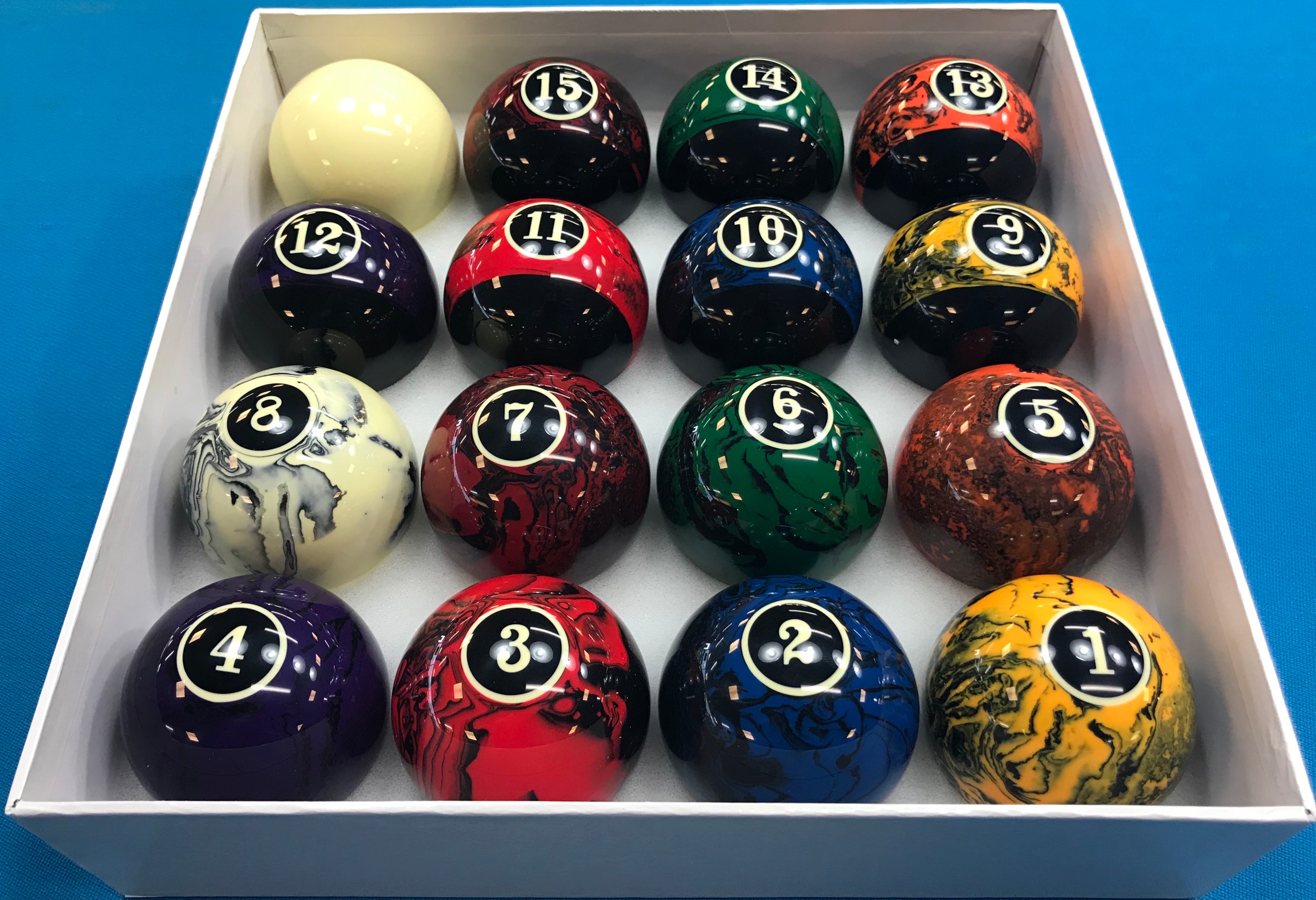 New Black Marble Swirl Pool Table / Billiard Balls Set 2 1/4" Reg Size