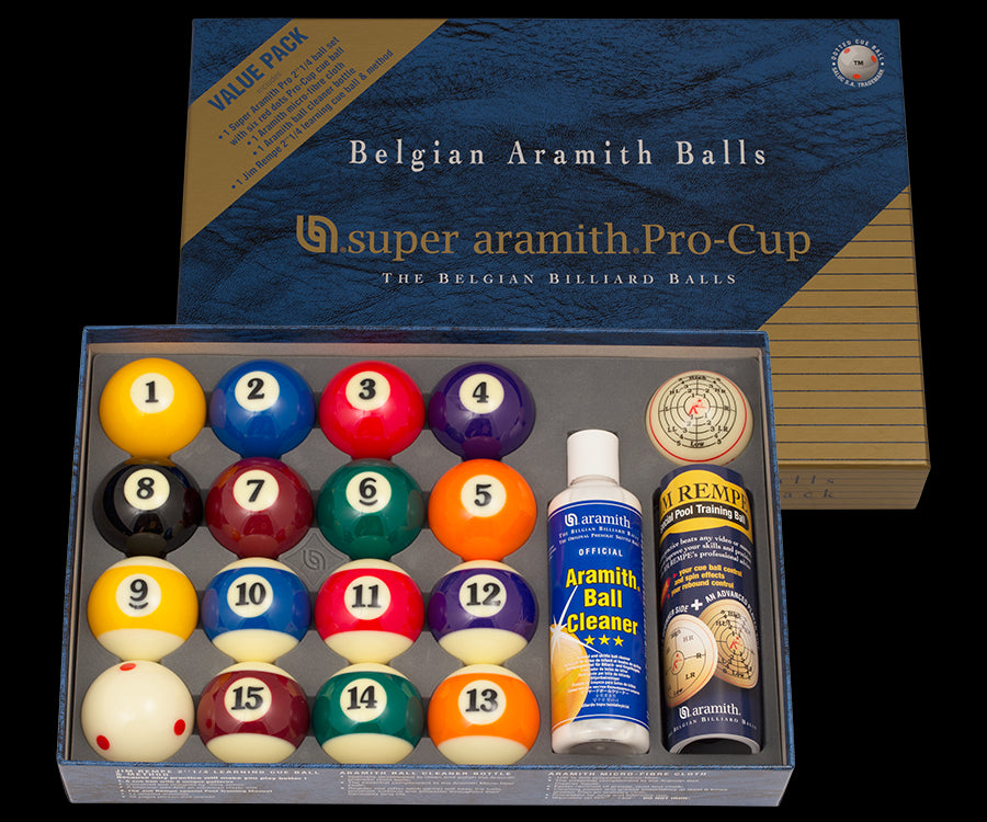 New Super Aramith PRO-CUP Value Pack with Ball Cleaner and Training Cue Ball