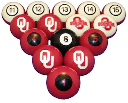 NCAA Oklahoma Sooners Numbered Pool Balls Set - College Football Billiards
