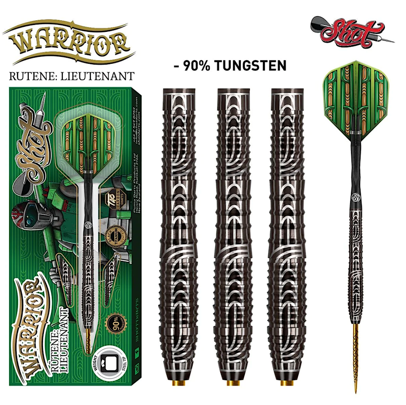 ST-123 Shot! Darts Warrior Rutene Steel Tip Dart Set 23gm - coolpooltables.com